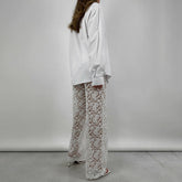 All Matching Lace See through High Waist Stitching Long Straight Leg Pants